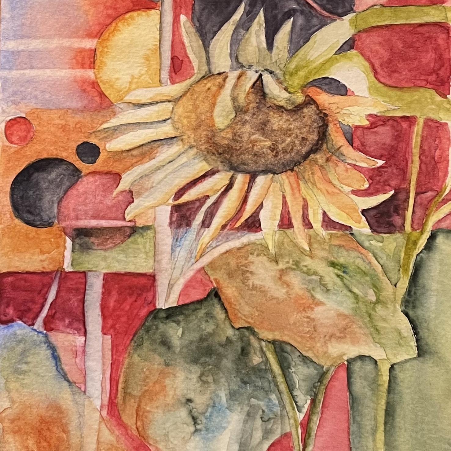 watercolor sunflower against abstract background